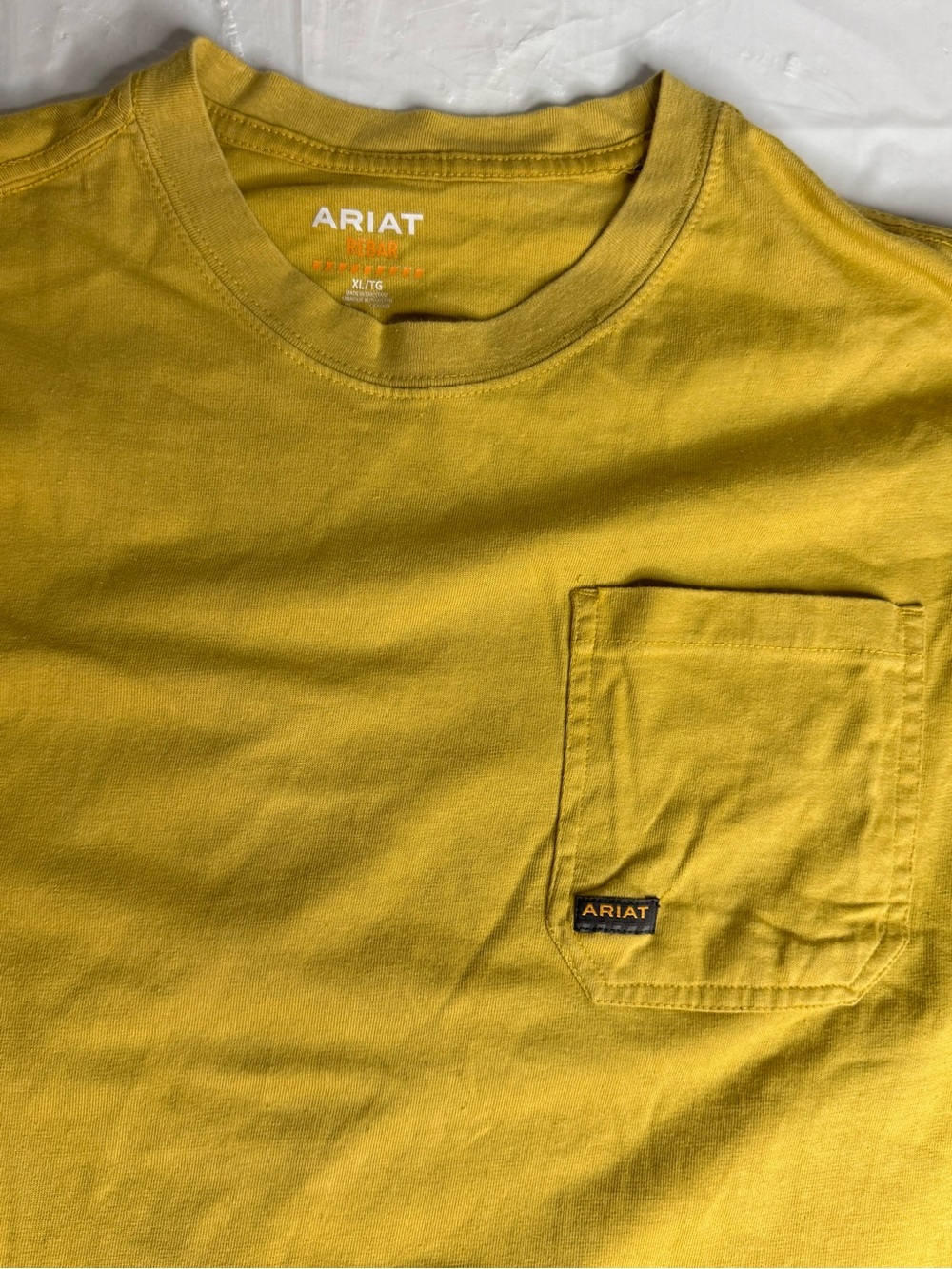 Ariat Rebar Long Sleeve Pocket T Shirt Mens XL Yellow Workwear Graphic Tee